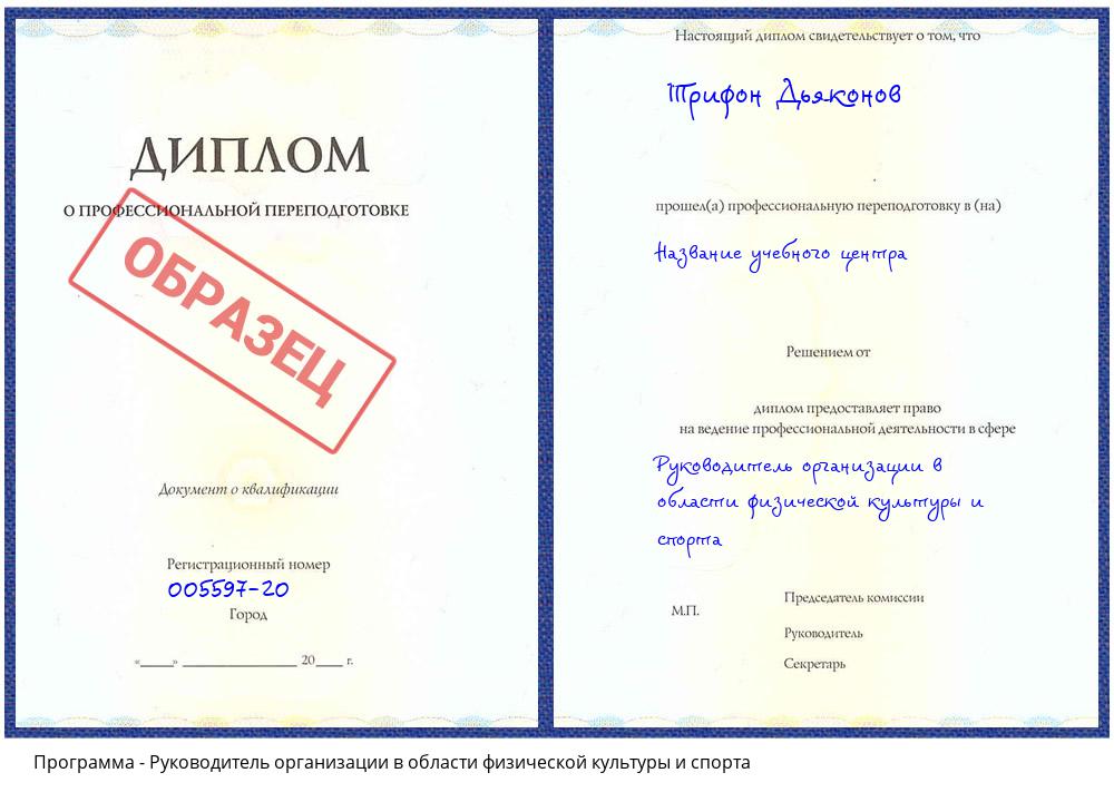 Руководитель организации в области физической культуры и спорта Ирбит